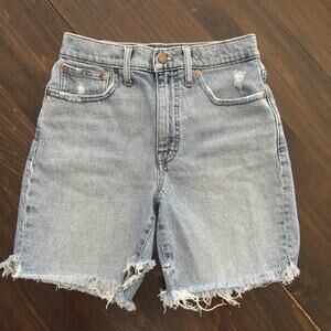 Madewell Women’s High-Rise Mid-Length Denim Shorts Raw Hem Size 27 Distressed